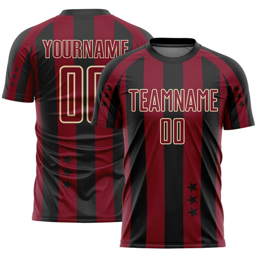 Custom Black Crimson-Cream Stars And Stripes Sports Sublimation Soccer Uniform Jersey - Main View