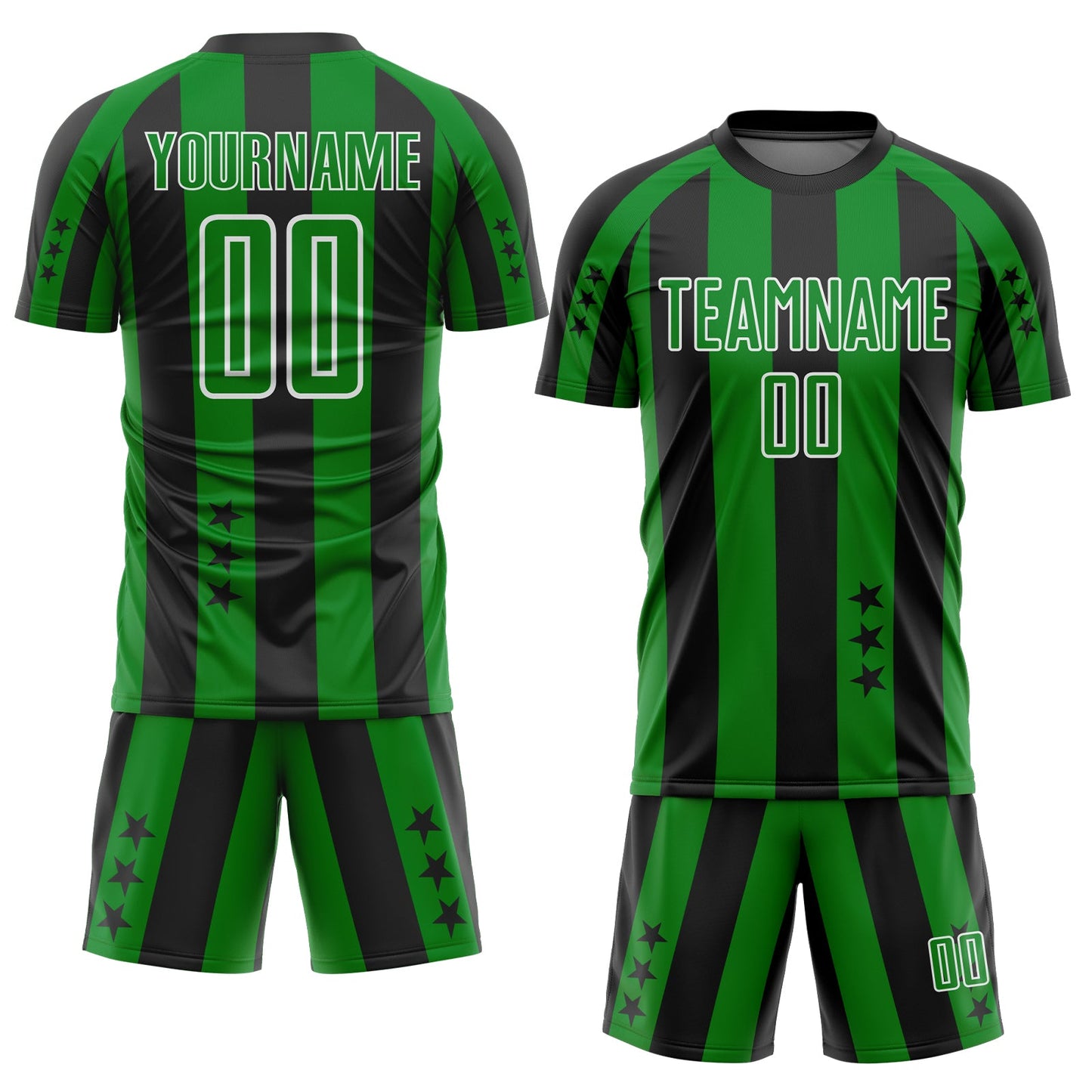 Custom Black Grass Green-White Stars And Stripes Sports Sublimation Soccer Uniform Jersey view 2