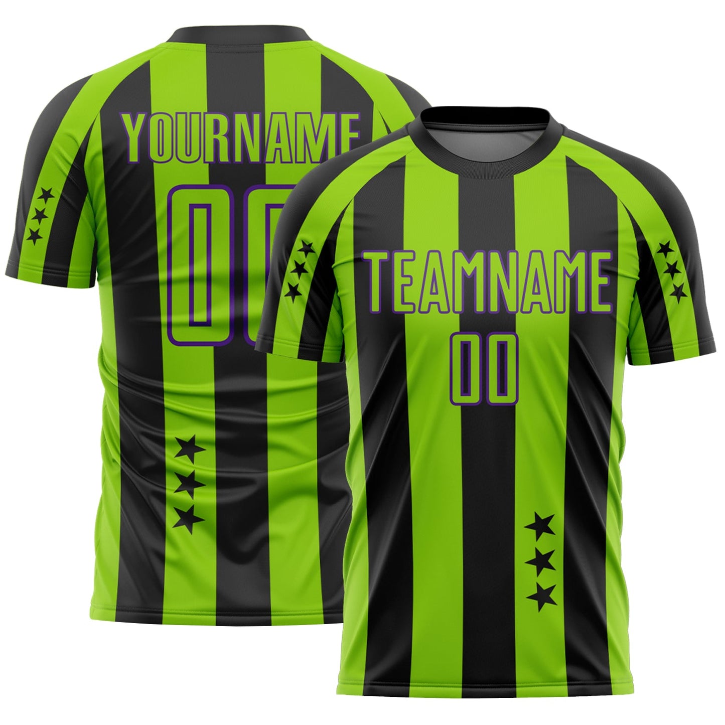 Custom Black Neon Green-Purple Stars And Stripes Sports Sublimation Soccer Uniform Jersey - Main View