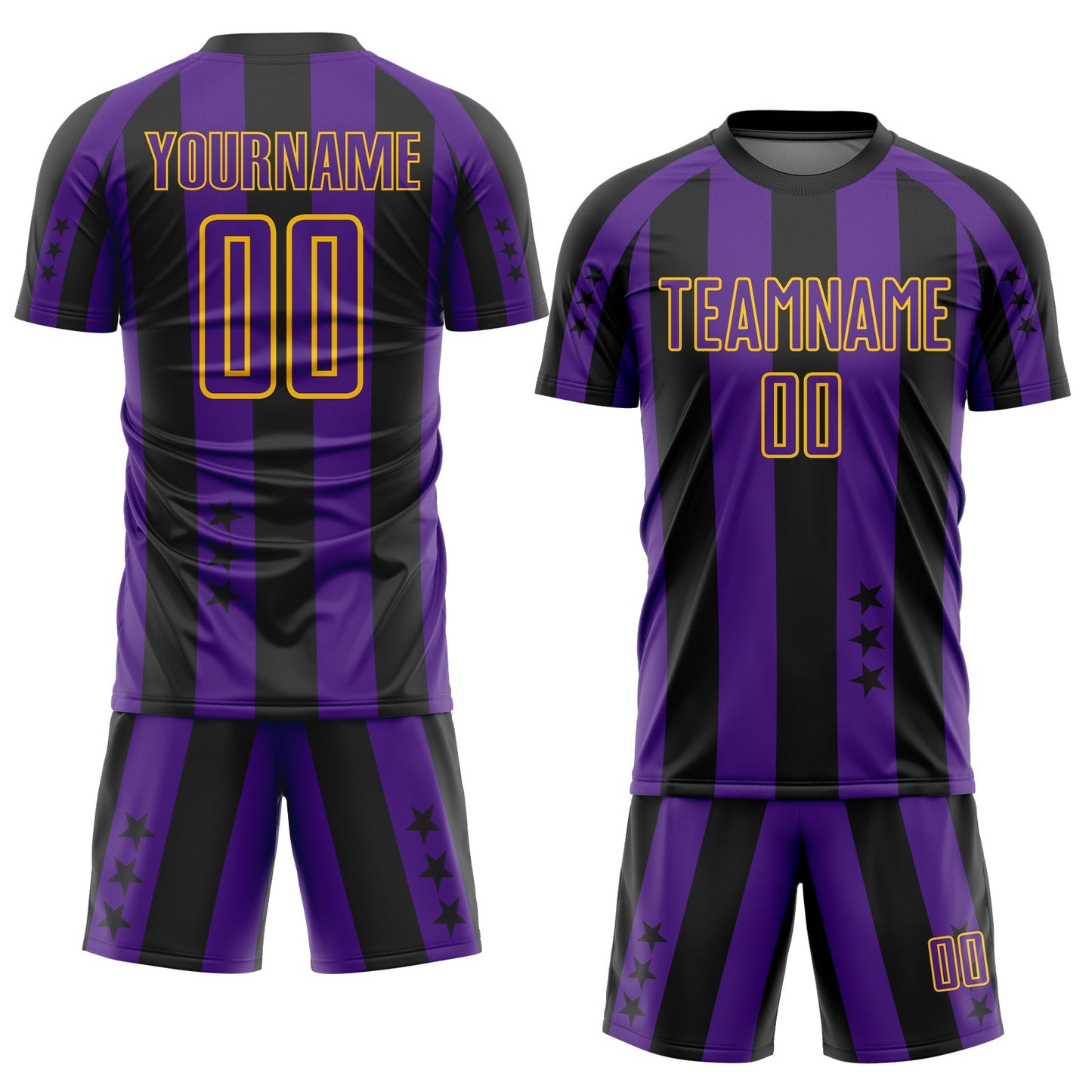 Custom Black Purple-Yellow Stars And Stripes Sports Sublimation Soccer Uniform Jersey view 2