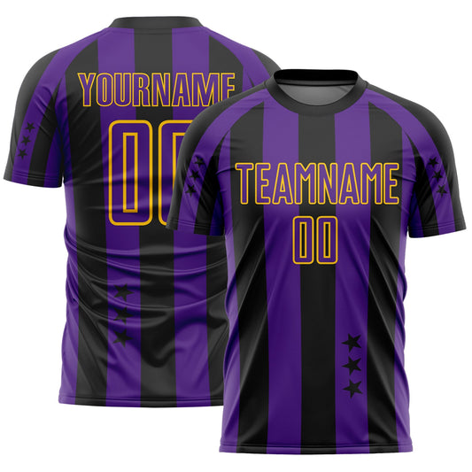 Custom Black Purple-Yellow Stars And Stripes Sports Sublimation Soccer Uniform Jersey - Main View