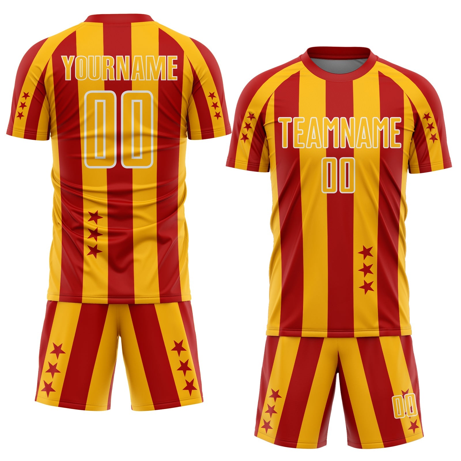 Custom Red Gold-White Stars And Stripes Sports Sublimation Soccer Uniform Jersey view 2