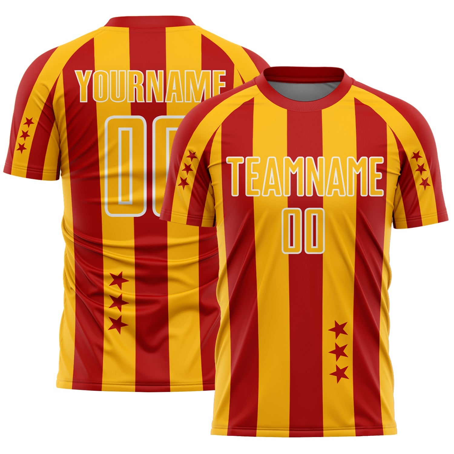 Custom Red Gold-White Stars And Stripes Sports Sublimation Soccer Uniform Jersey - Main View
