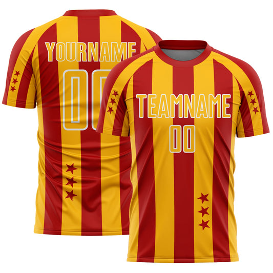 Custom Red Gold-White Stars And Stripes Sports Sublimation Soccer Uniform Jersey - Main View