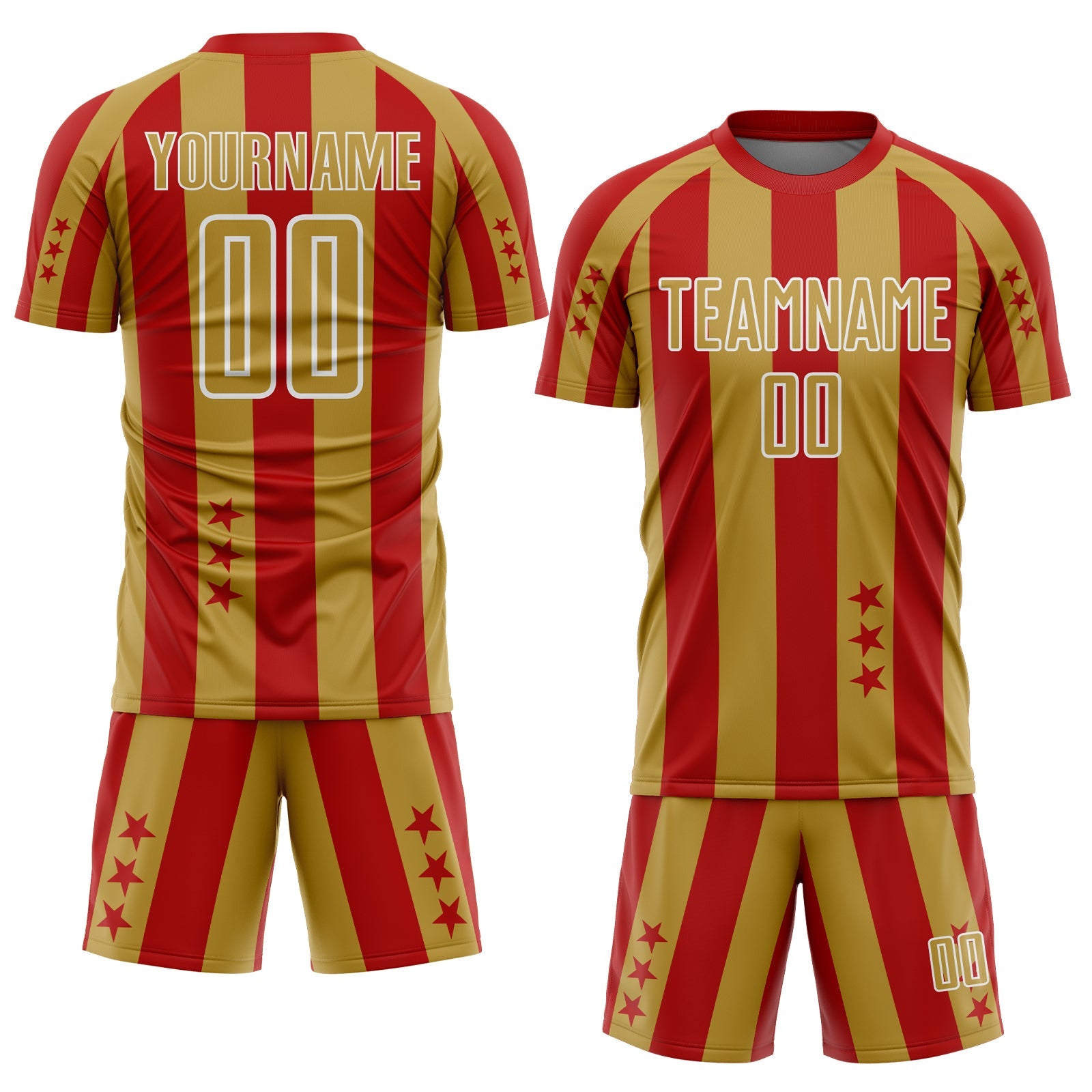 Custom Red Old Gold-White Stars And Stripes Sports Sublimation Soccer Uniform Jersey view 2