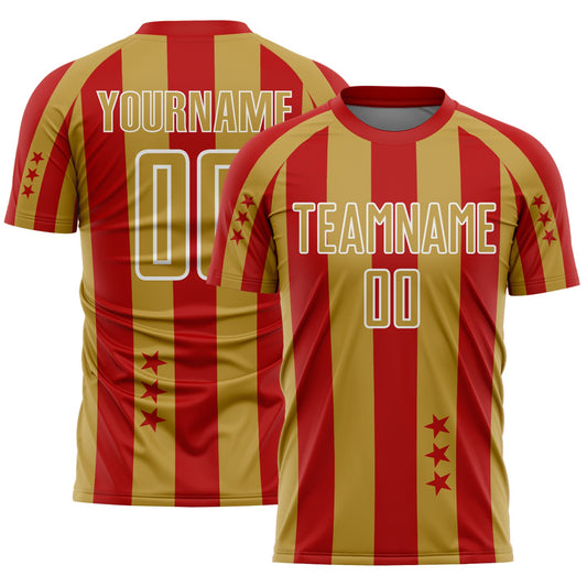 Custom Red Old Gold-White Stars And Stripes Sports Sublimation Soccer Uniform Jersey - Main View