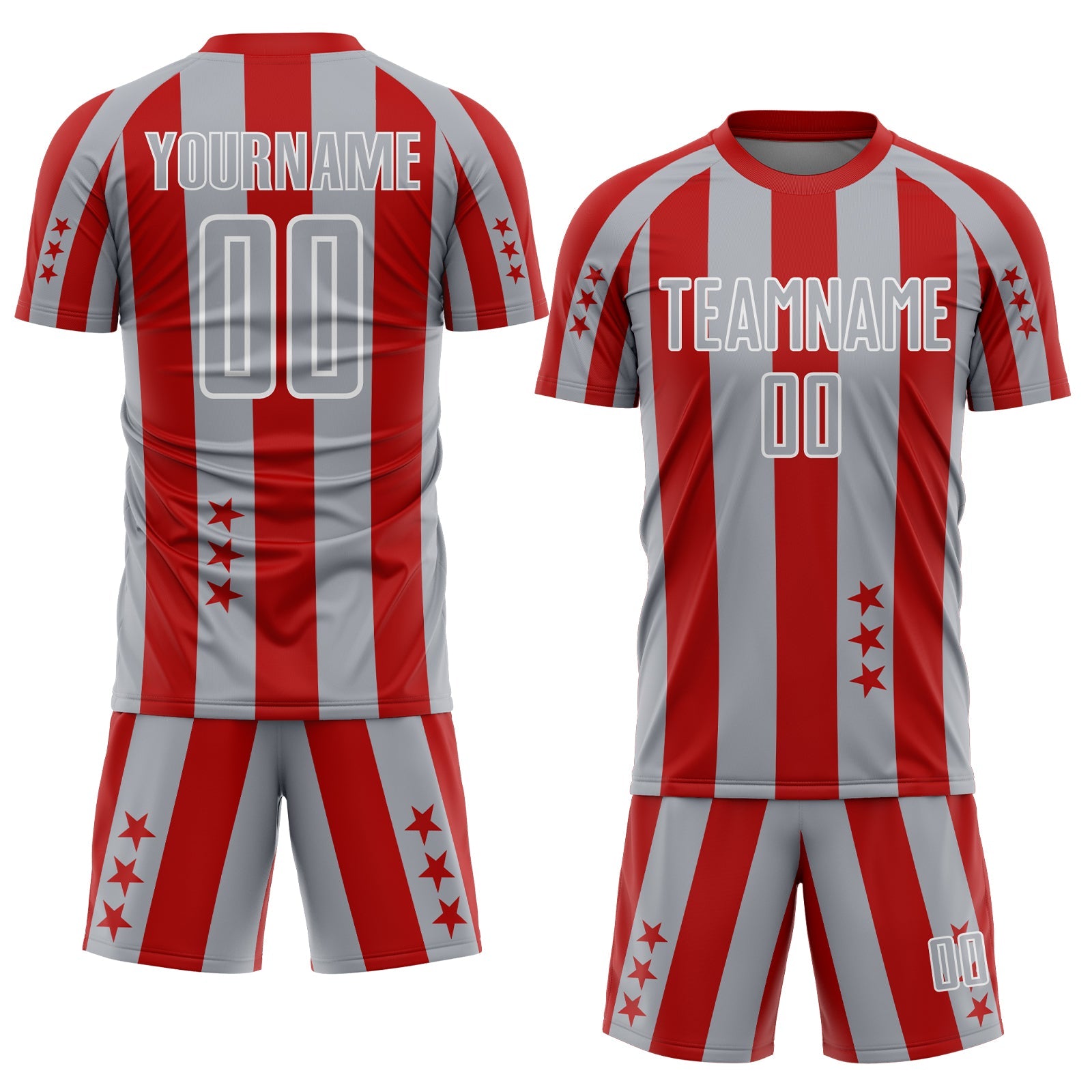 Custom Red Gray-White Stars And Stripes Sports Sublimation Soccer Uniform Jersey view 2