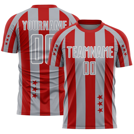 Custom Red Gray-White Stars And Stripes Sports Sublimation Soccer Uniform Jersey - Main View