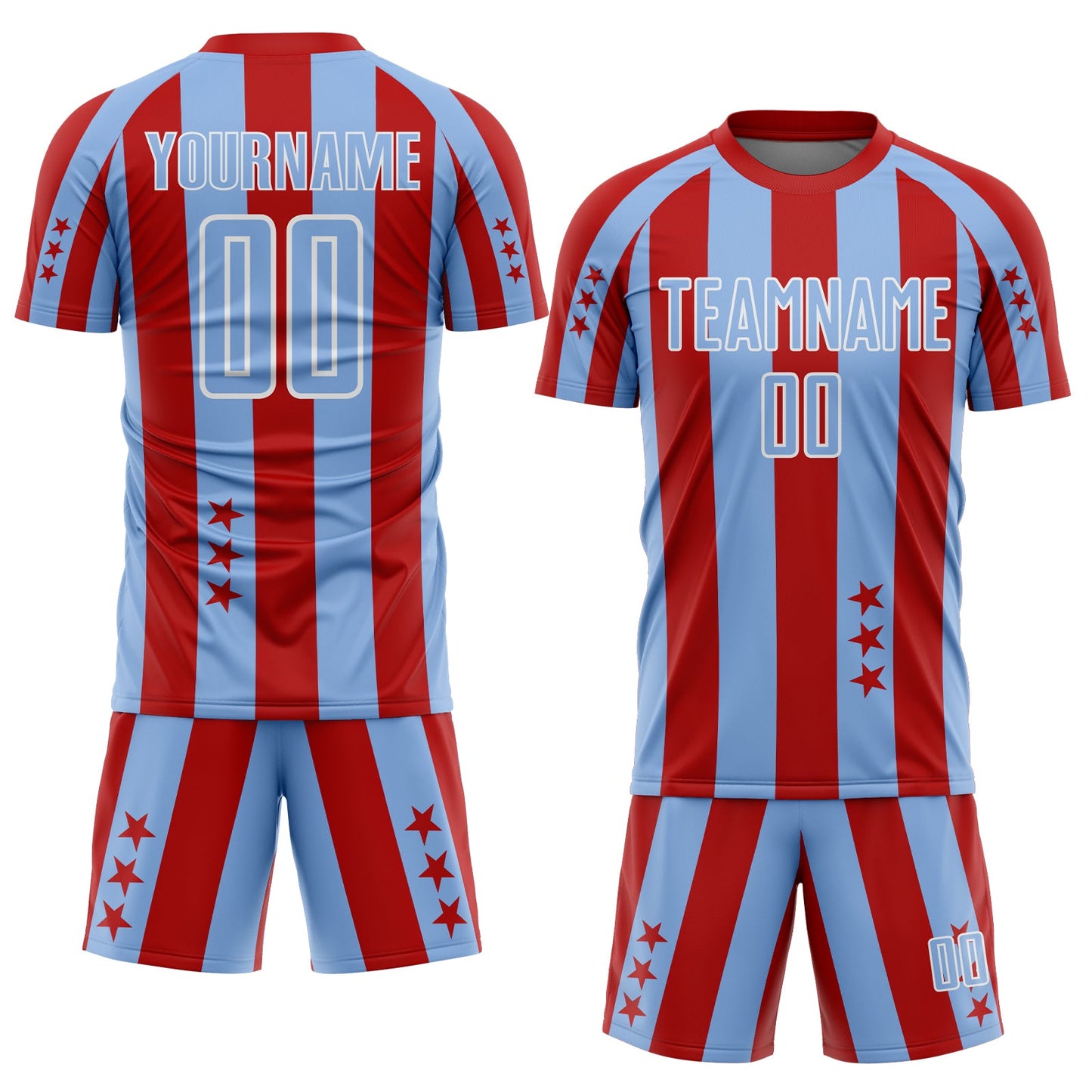 Custom Red Light Blue-White Stars And Stripes Sports Sublimation Soccer Uniform Jersey view 2