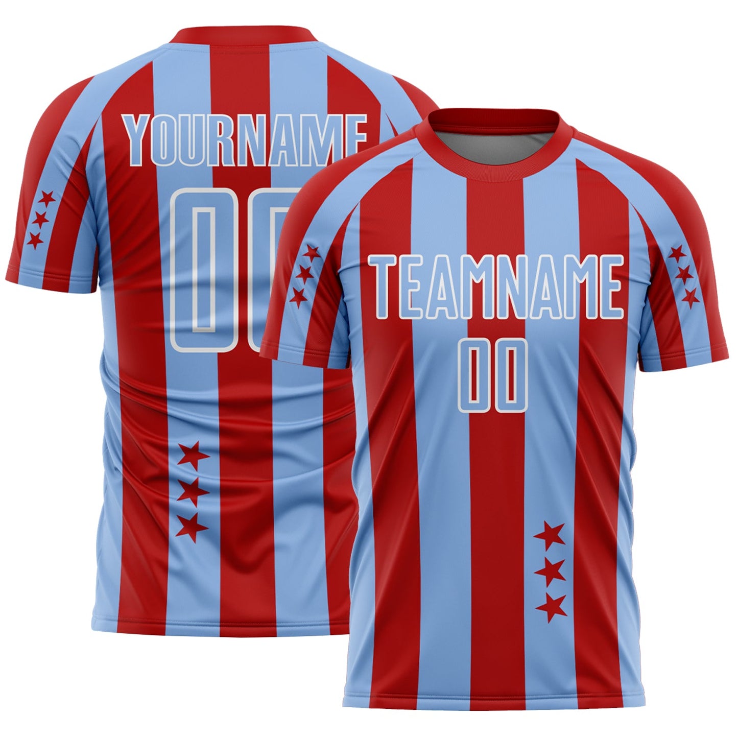 Custom Red Light Blue-White Stars And Stripes Sports Sublimation Soccer Uniform Jersey - Main View