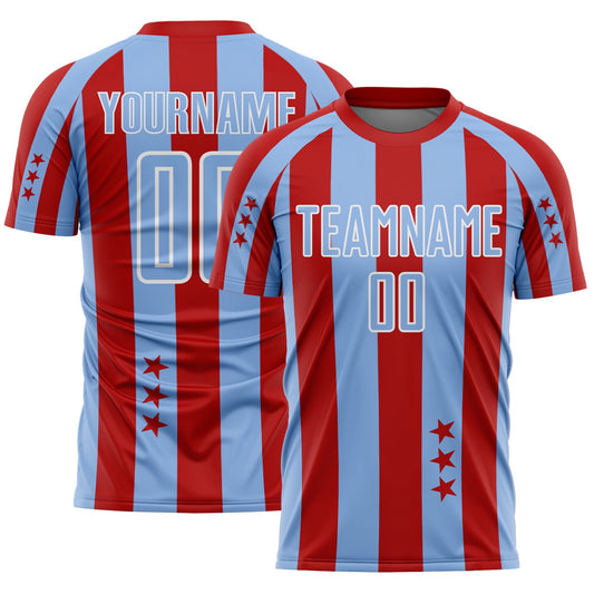Custom Red Light Blue-White Stars And Stripes Sports Sublimation Soccer Uniform Jersey - Main View