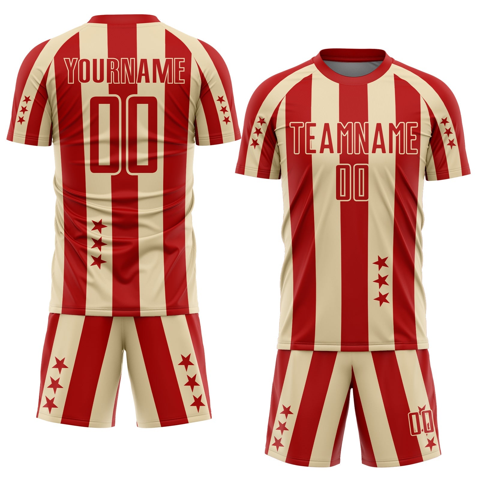 Custom Red Cream Stars And Stripes Sports Sublimation Soccer Uniform Jersey view 2