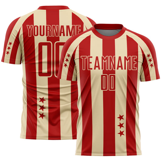 Custom Red Cream Stars And Stripes Sports Sublimation Soccer Uniform Jersey - Main View