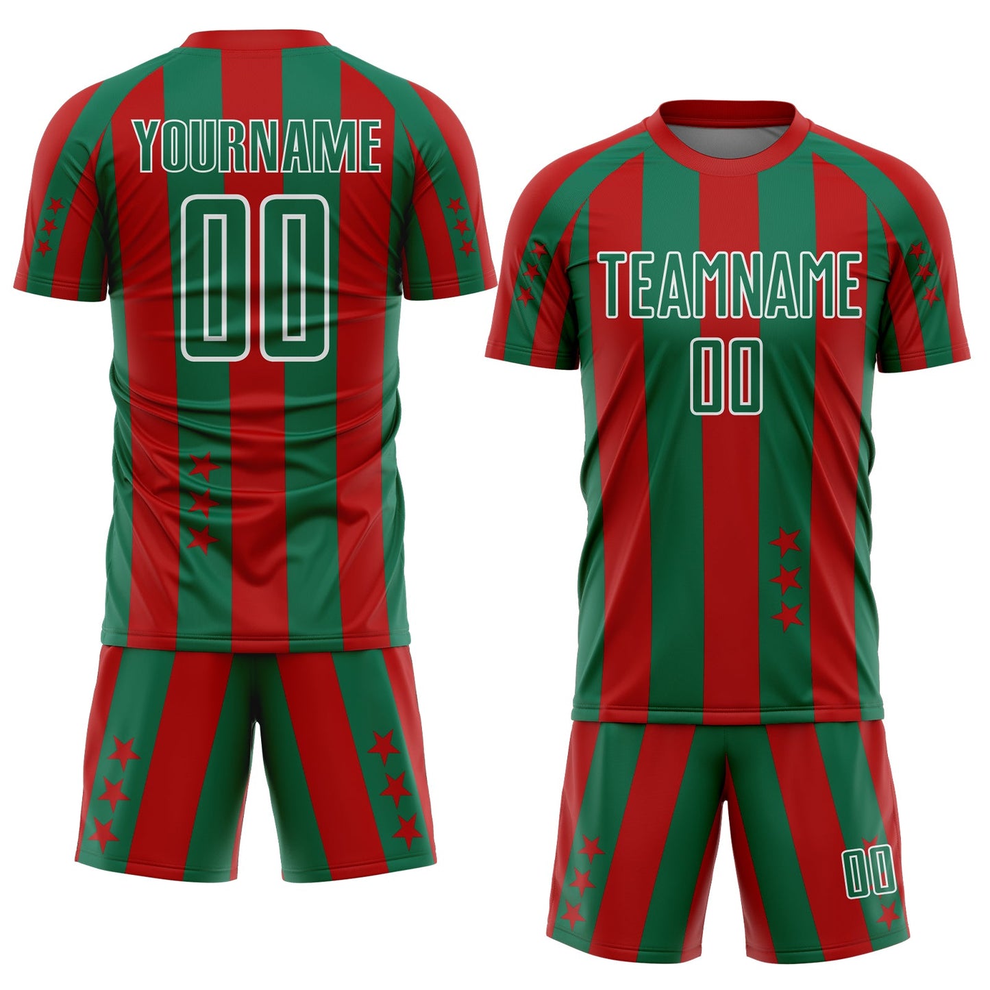 Custom Red Kelly Green-White Stars And Stripes Sports Sublimation Soccer Uniform Jersey view 2