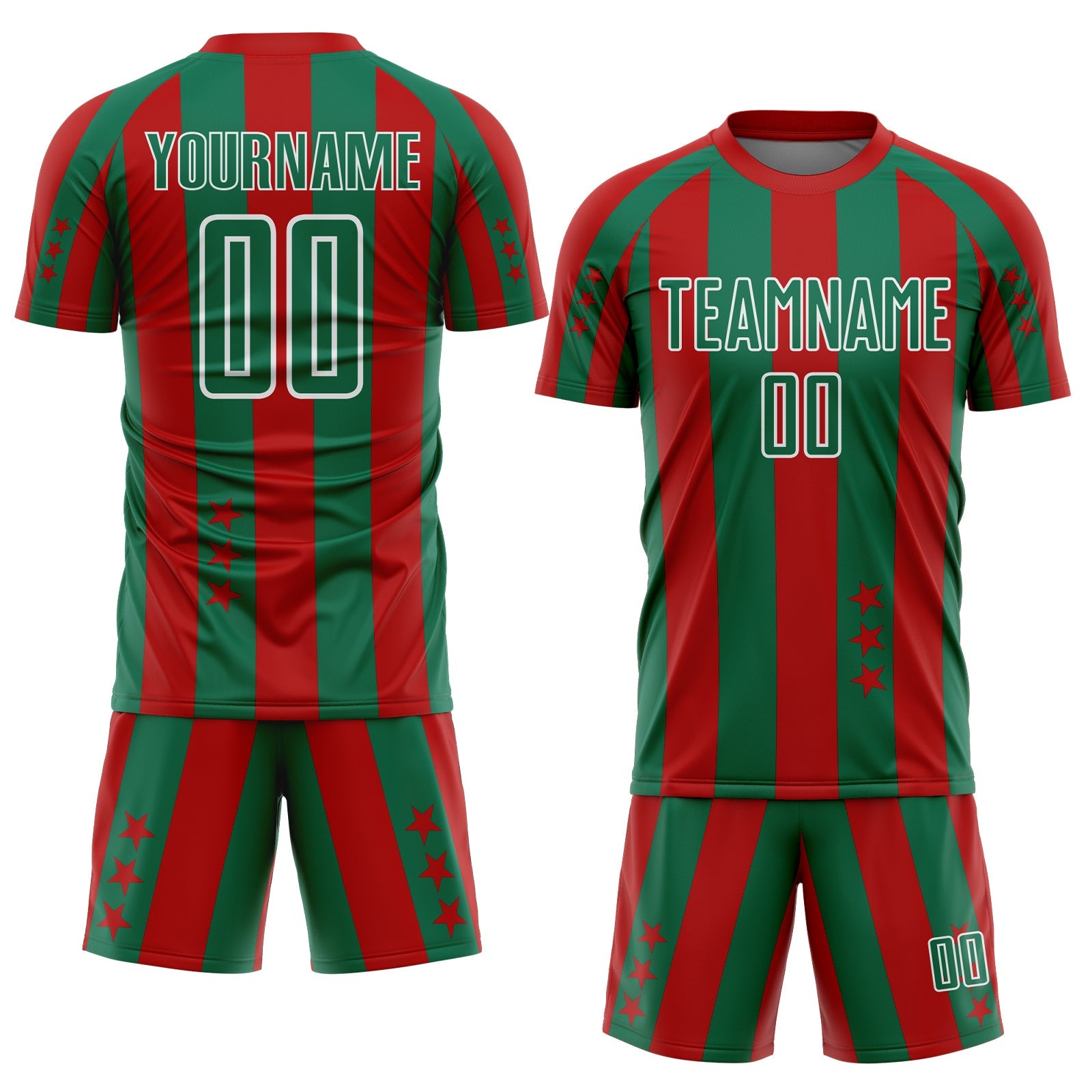 Custom Red Kelly Green-White Stars And Stripes Sports Sublimation Soccer Uniform Jersey view 2
