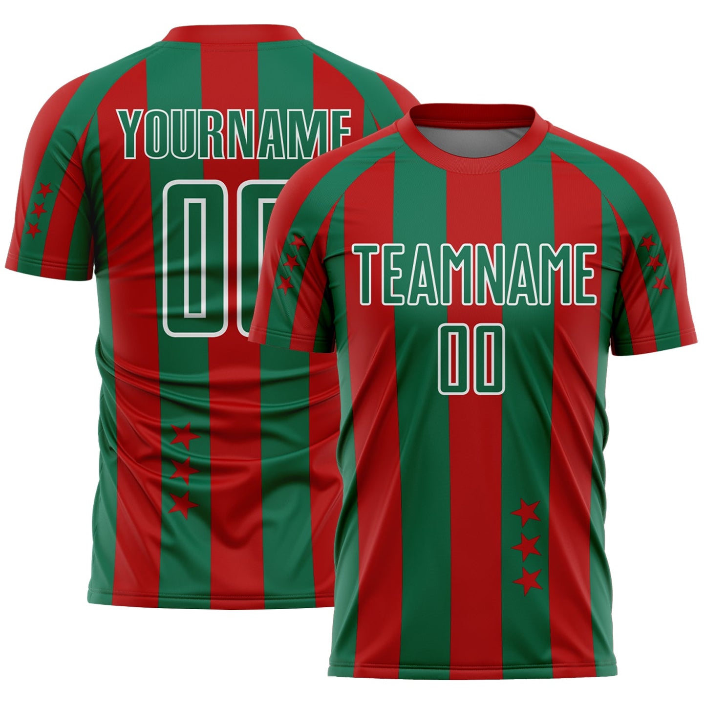 Custom Red Kelly Green-White Stars And Stripes Sports Sublimation Soccer Uniform Jersey - Main View