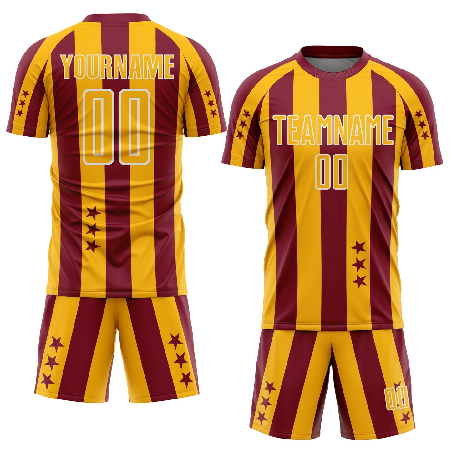 Custom Crimson Gold-White Stars And Stripes Sports Sublimation Soccer Uniform Jersey view 2