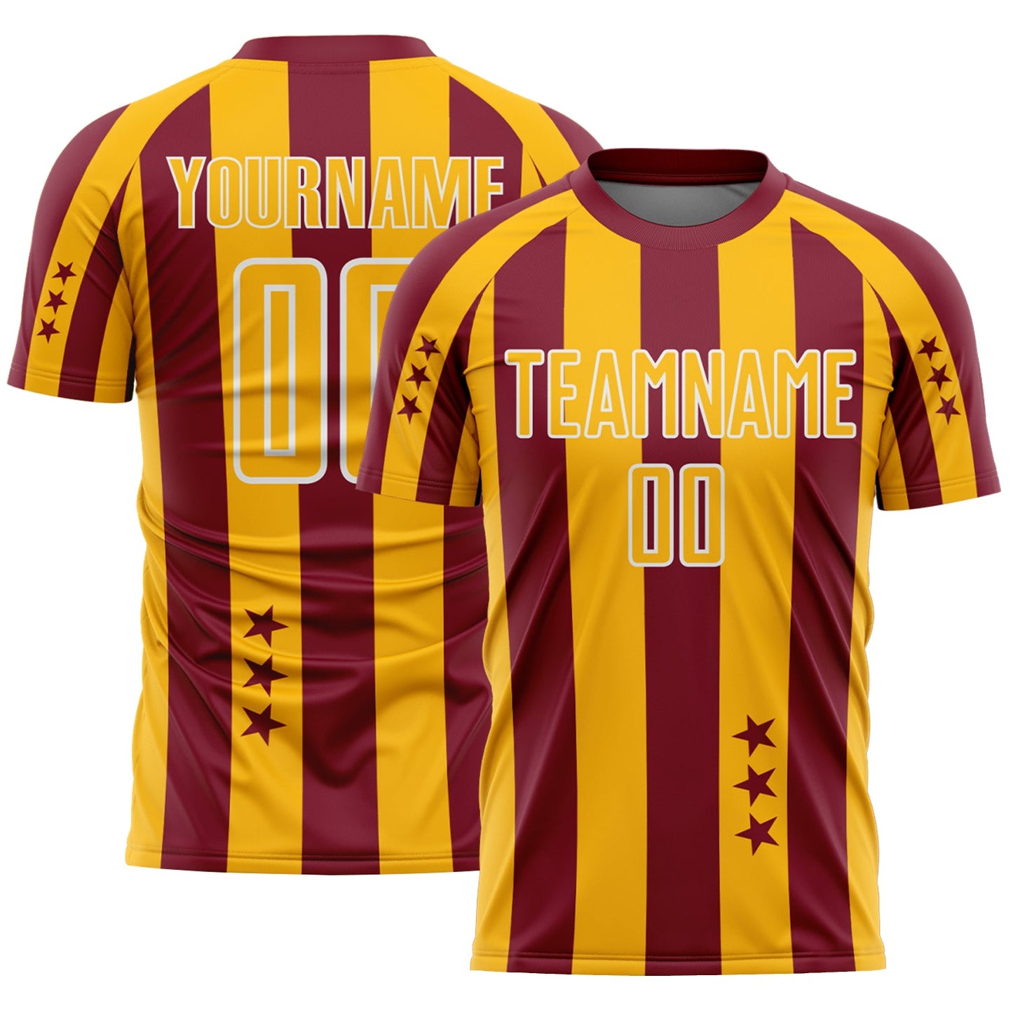 Custom Crimson Gold-White Stars And Stripes Sports Sublimation Soccer Uniform Jersey - Main View