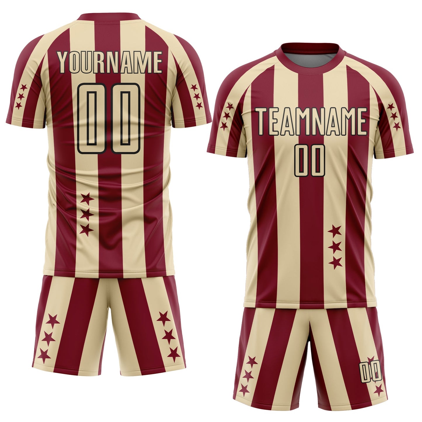 Custom Crimson Cream-Black Stars And Stripes Sports Sublimation Soccer Uniform Jersey view 2