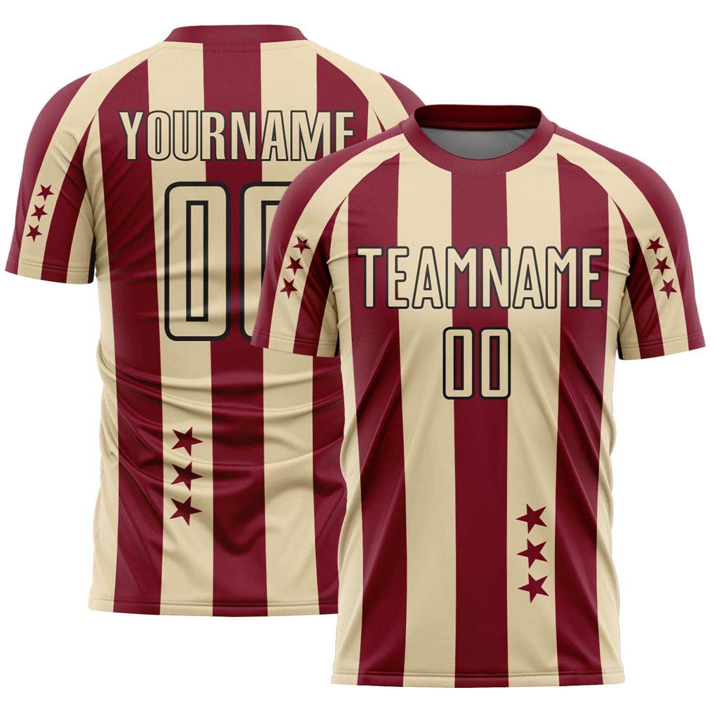 Custom Crimson Cream-Black Stars And Stripes Sports Sublimation Soccer Uniform Jersey - Main View