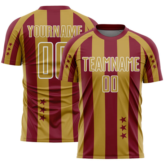 Custom Crimson Old Gold-White Stars And Stripes Sports Sublimation Soccer Uniform Jersey - Main View