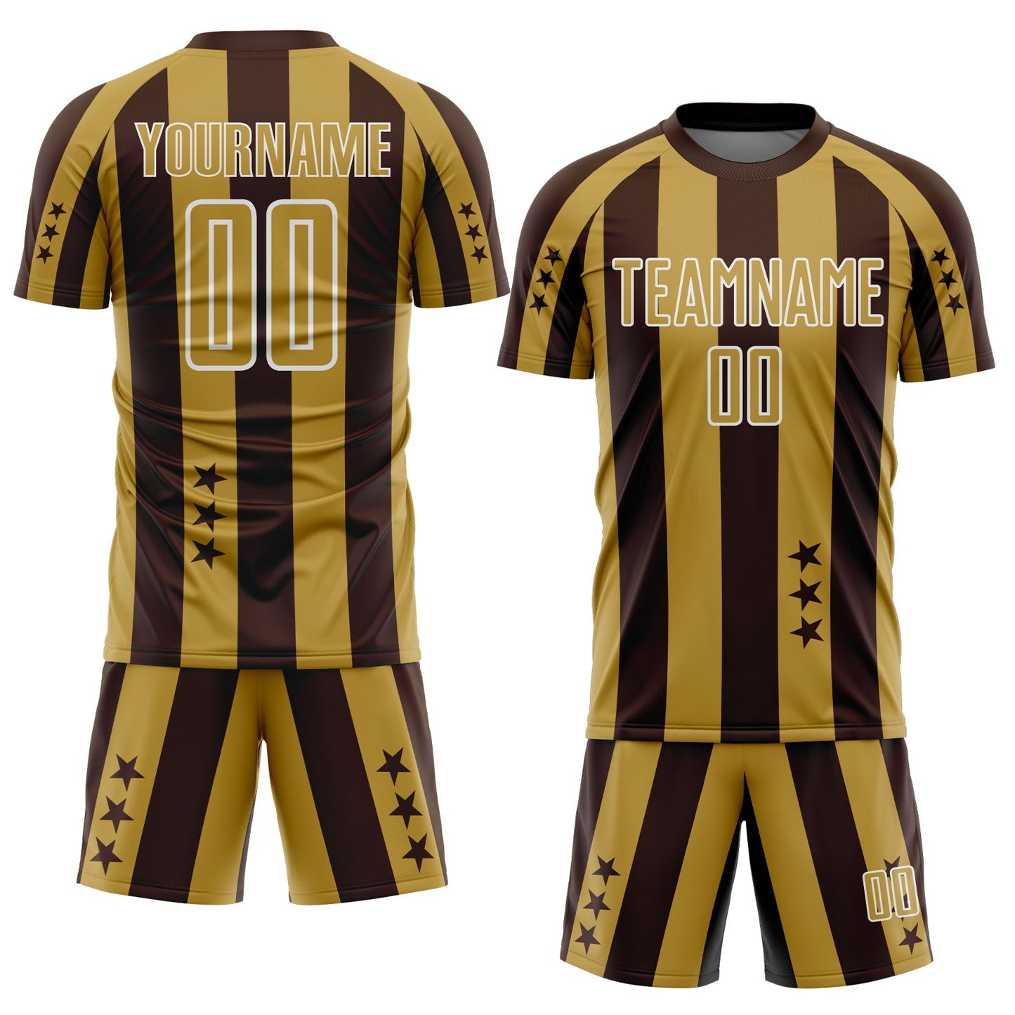 Custom Brown Old Gold-White Stars And Stripes Sports Sublimation Soccer Uniform Jersey view 2