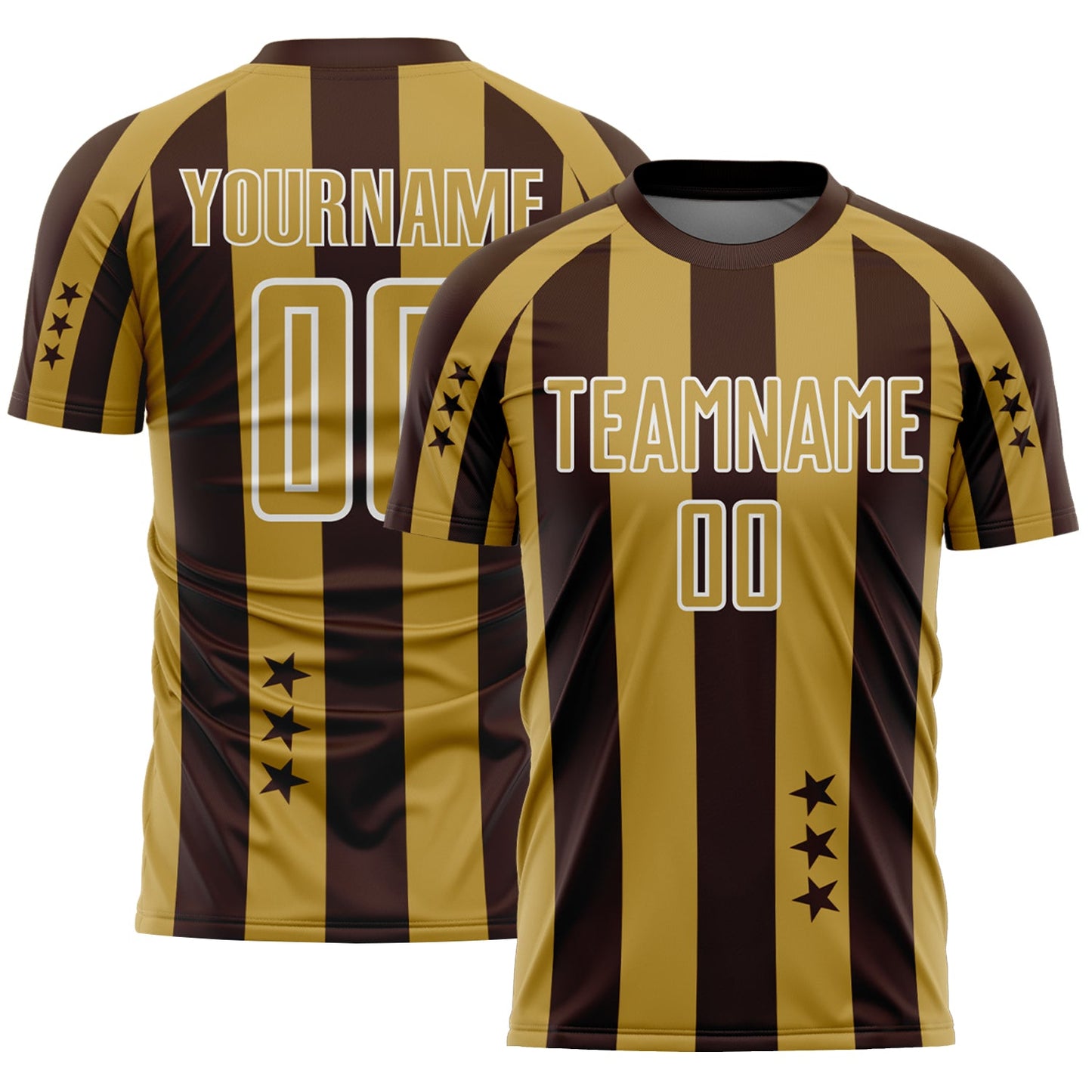Custom Brown Old Gold-White Stars And Stripes Sports Sublimation Soccer Uniform Jersey - Main View