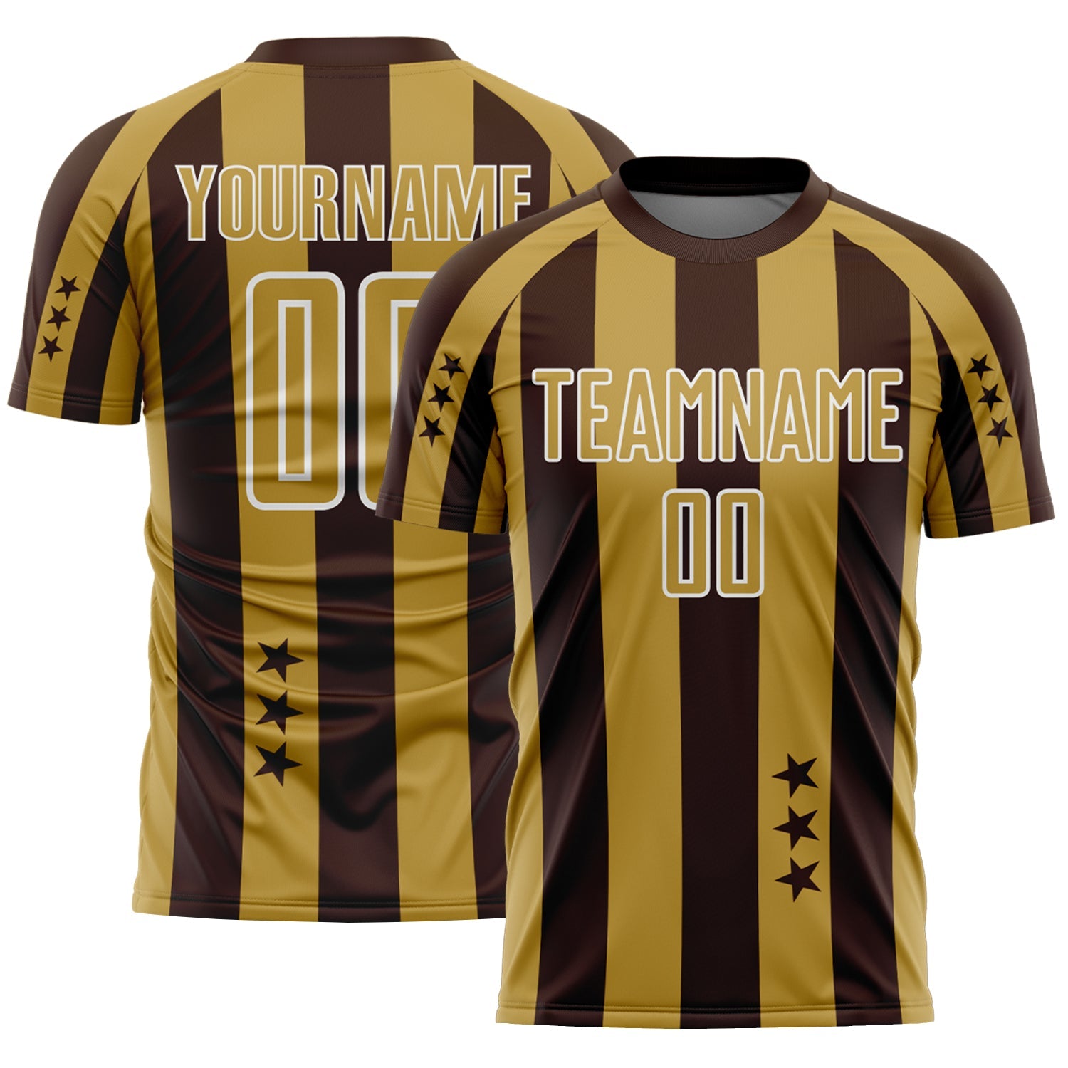 Custom Brown Old Gold-White Stars And Stripes Sports Sublimation Soccer Uniform Jersey - Main View