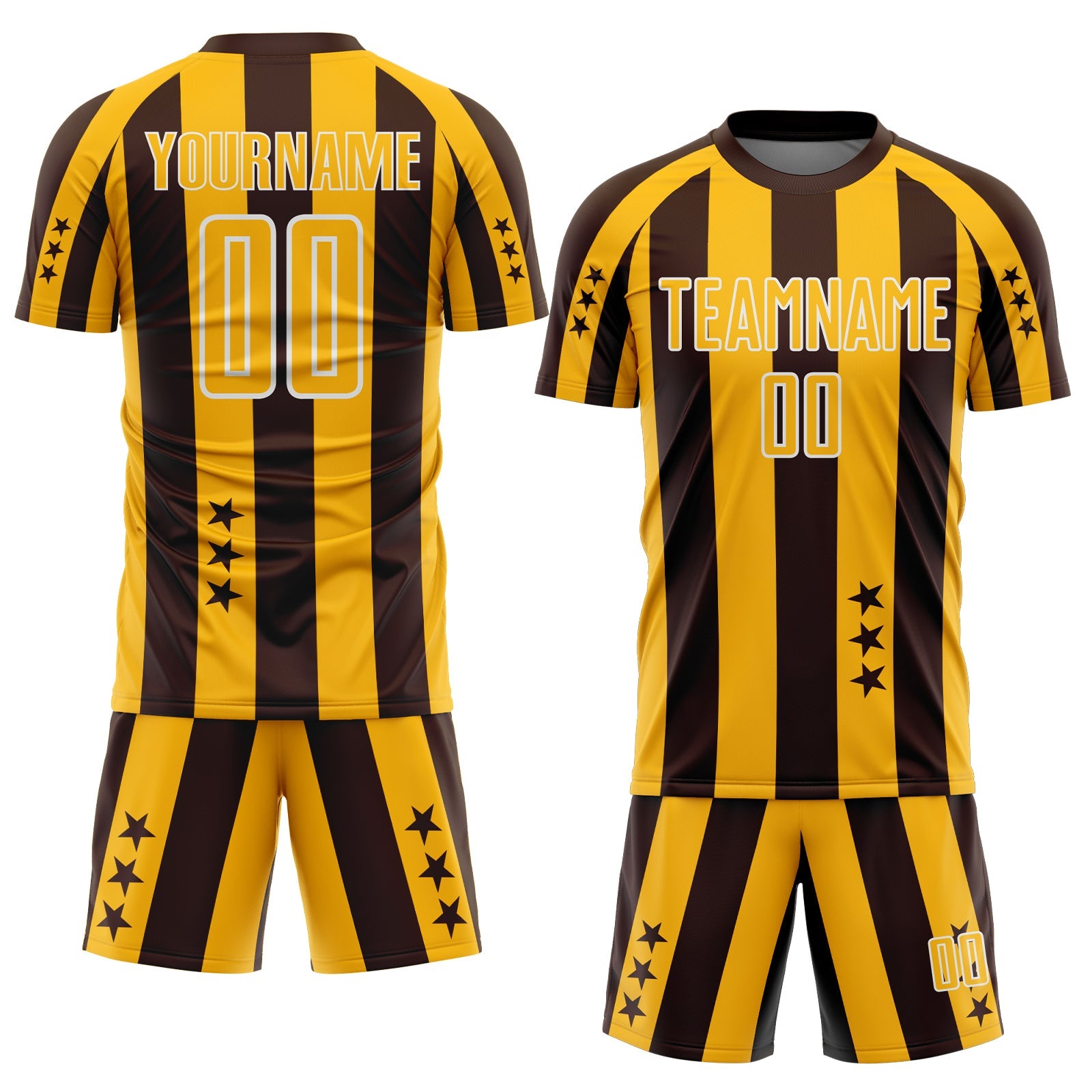 Custom Brown Gold-White Stars And Stripes Sports Sublimation Soccer Uniform Jersey view 2