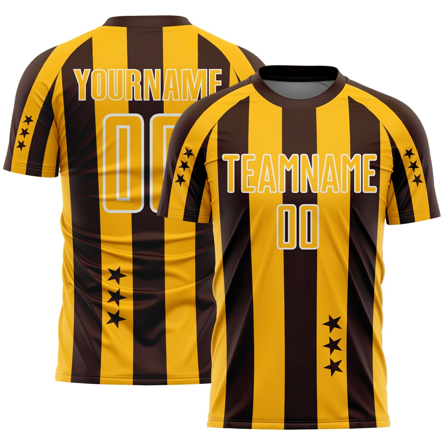 Custom Brown Gold-White Stars And Stripes Sports Sublimation Soccer Uniform Jersey - Main View