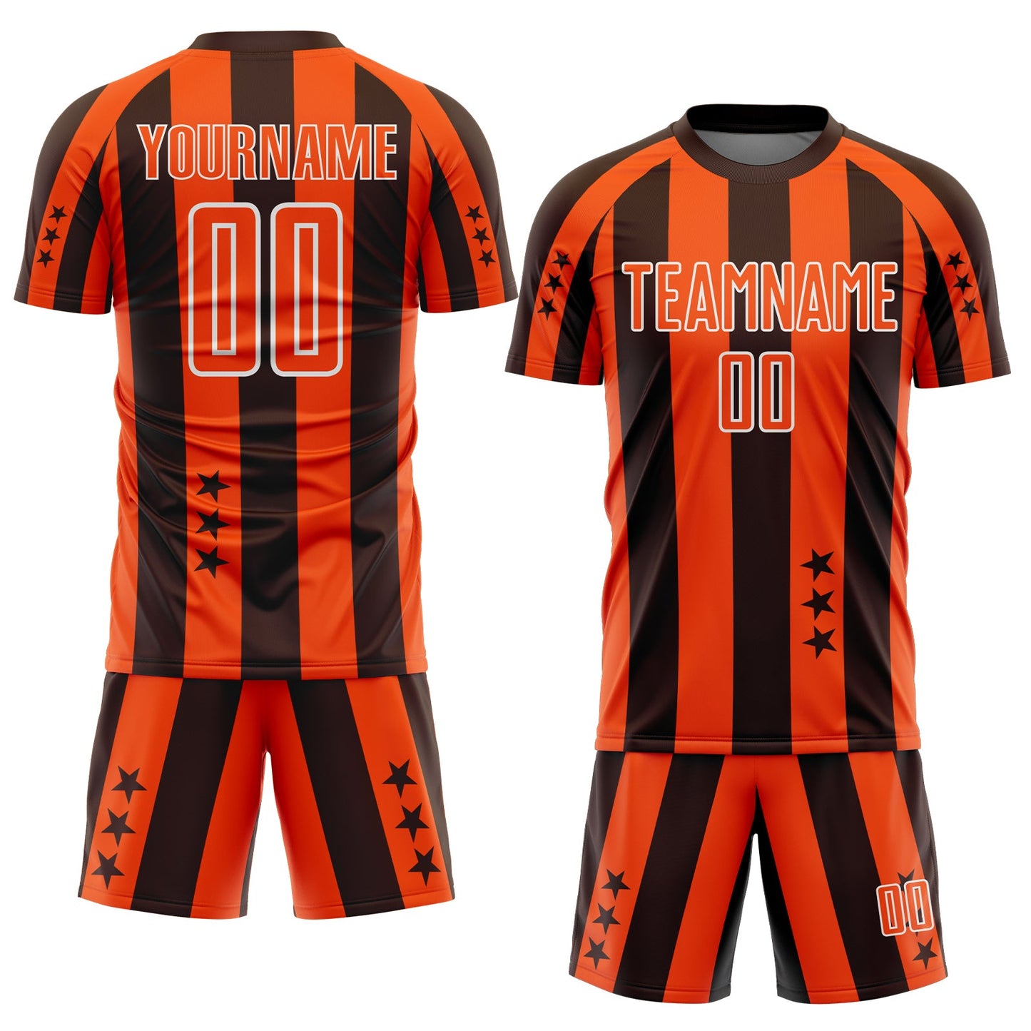 Custom Brown Orange-White Stars And Stripes Sports Sublimation Soccer Uniform Jersey view 2