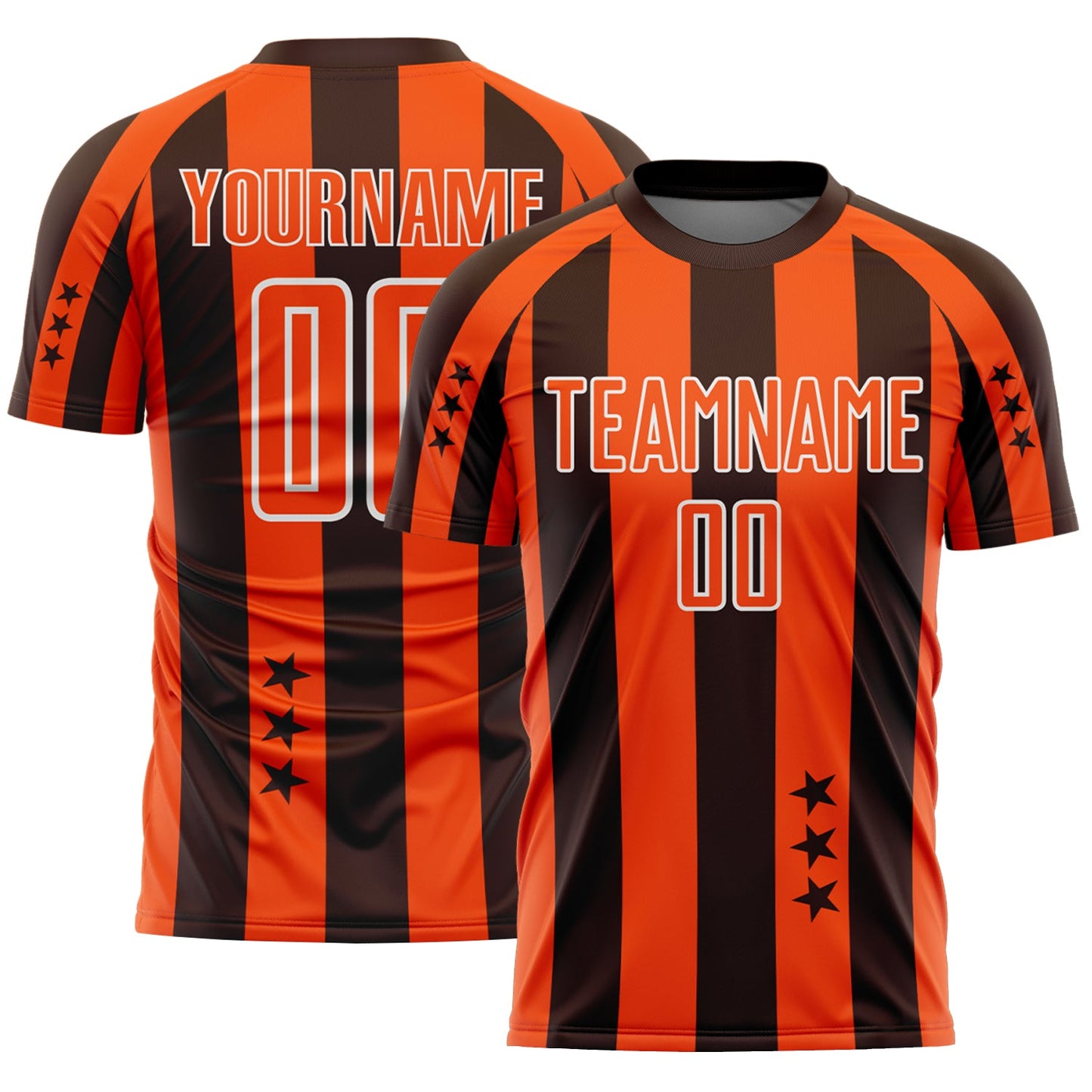 Custom Brown Orange-White Stars And Stripes Sports Sublimation Soccer Uniform Jersey - Main View