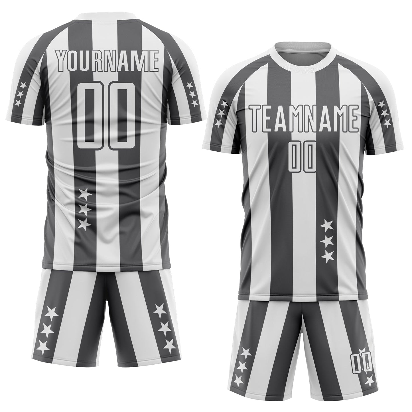 Custom White Steel Gray Stars And Stripes Sports Sublimation Soccer Uniform Jersey view 2