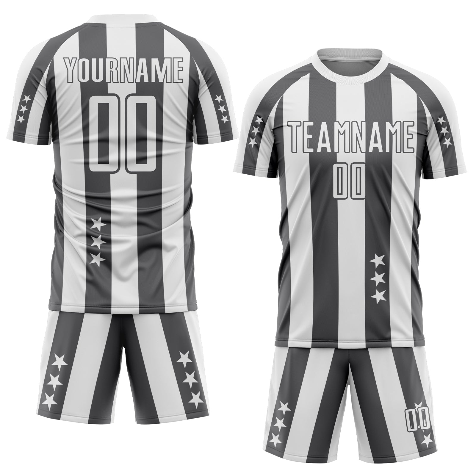 Custom White Steel Gray Stars And Stripes Sports Sublimation Soccer Uniform Jersey view 2