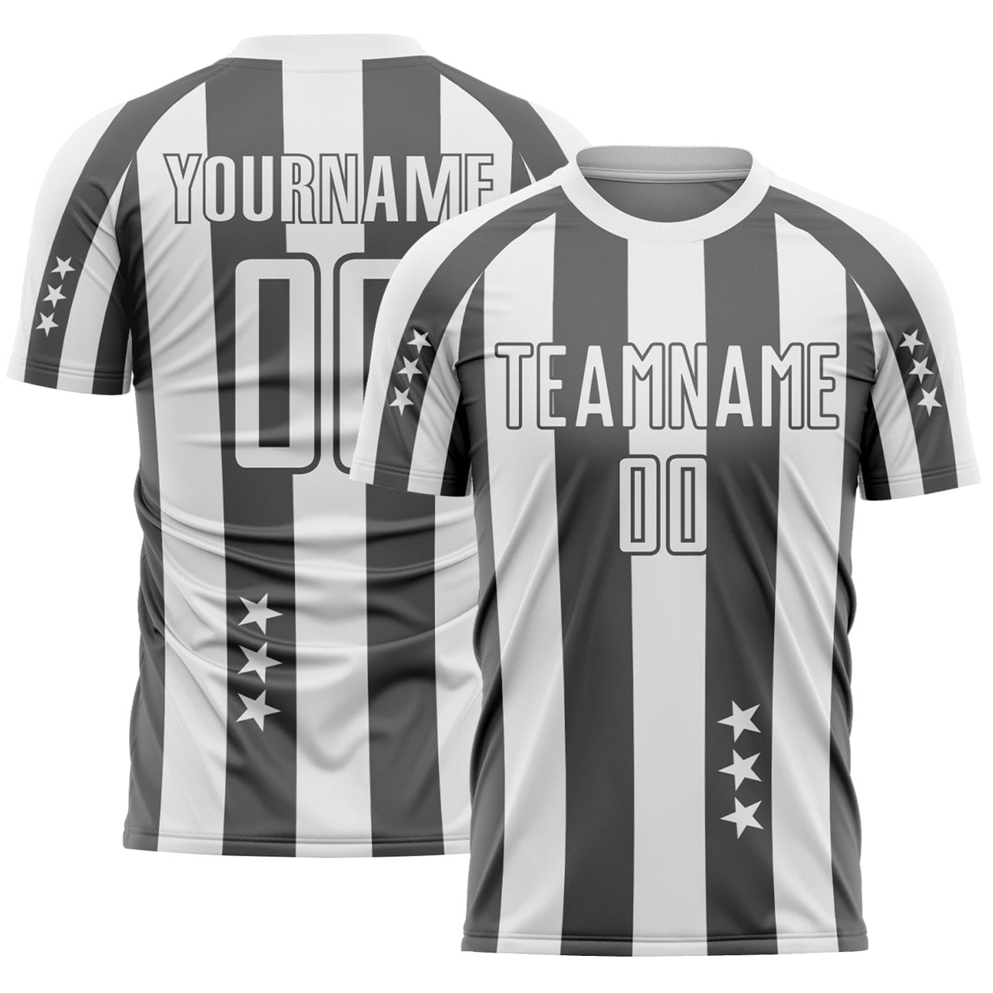 Custom White Steel Gray Stars And Stripes Sports Sublimation Soccer Uniform Jersey - Main View