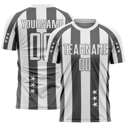 Custom White Steel Gray Stars And Stripes Sports Sublimation Soccer Uniform Jersey - Main View