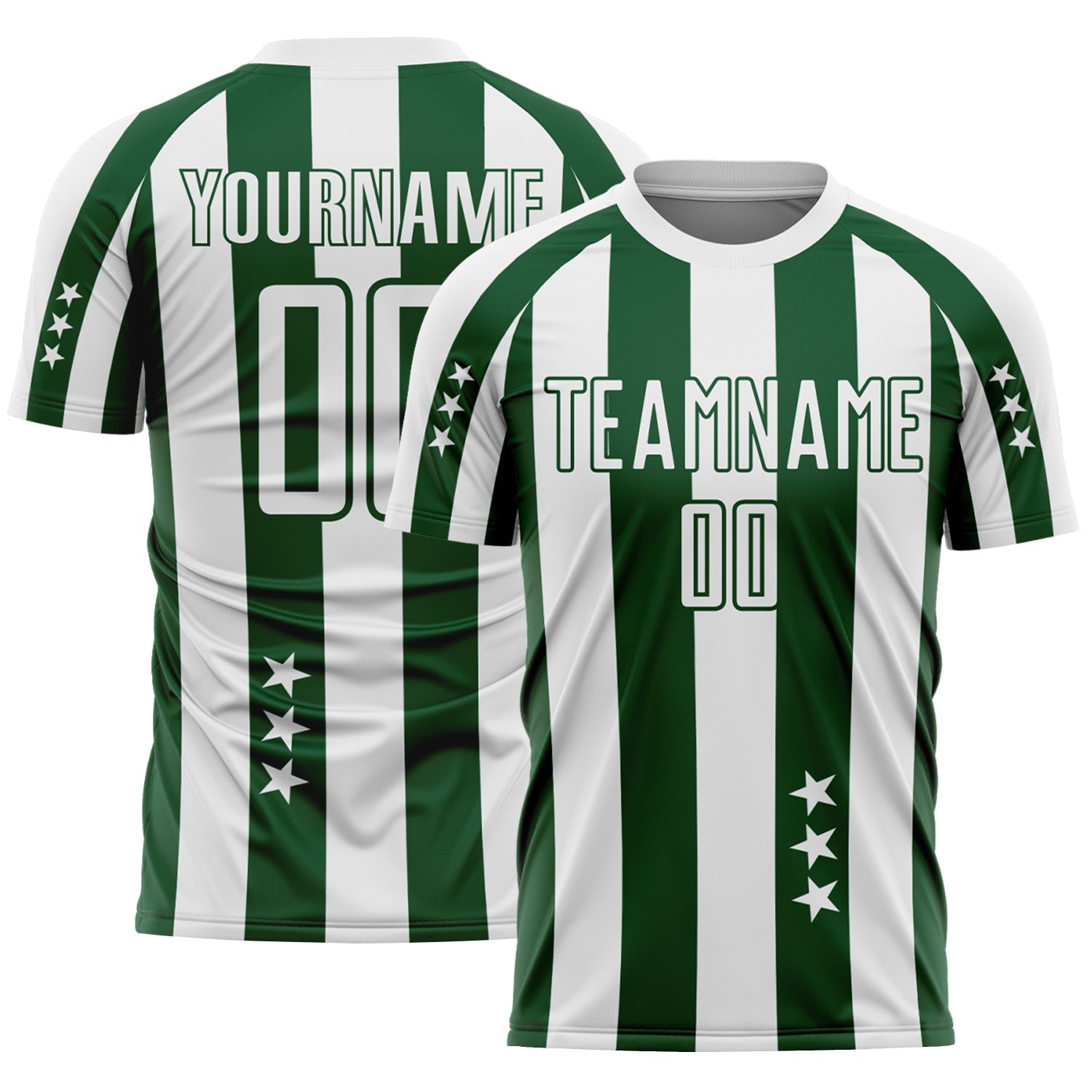 Custom White Green Stars And Stripes Sports Sublimation Soccer Uniform Jersey - Main View
