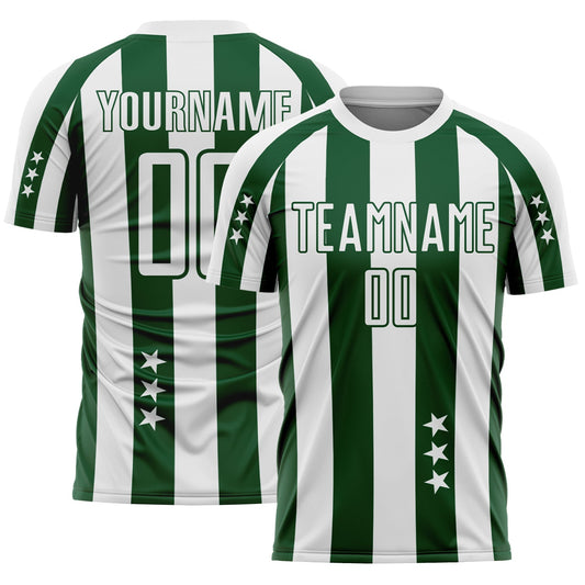 Custom White Green Stars And Stripes Sports Sublimation Soccer Uniform Jersey - Main View