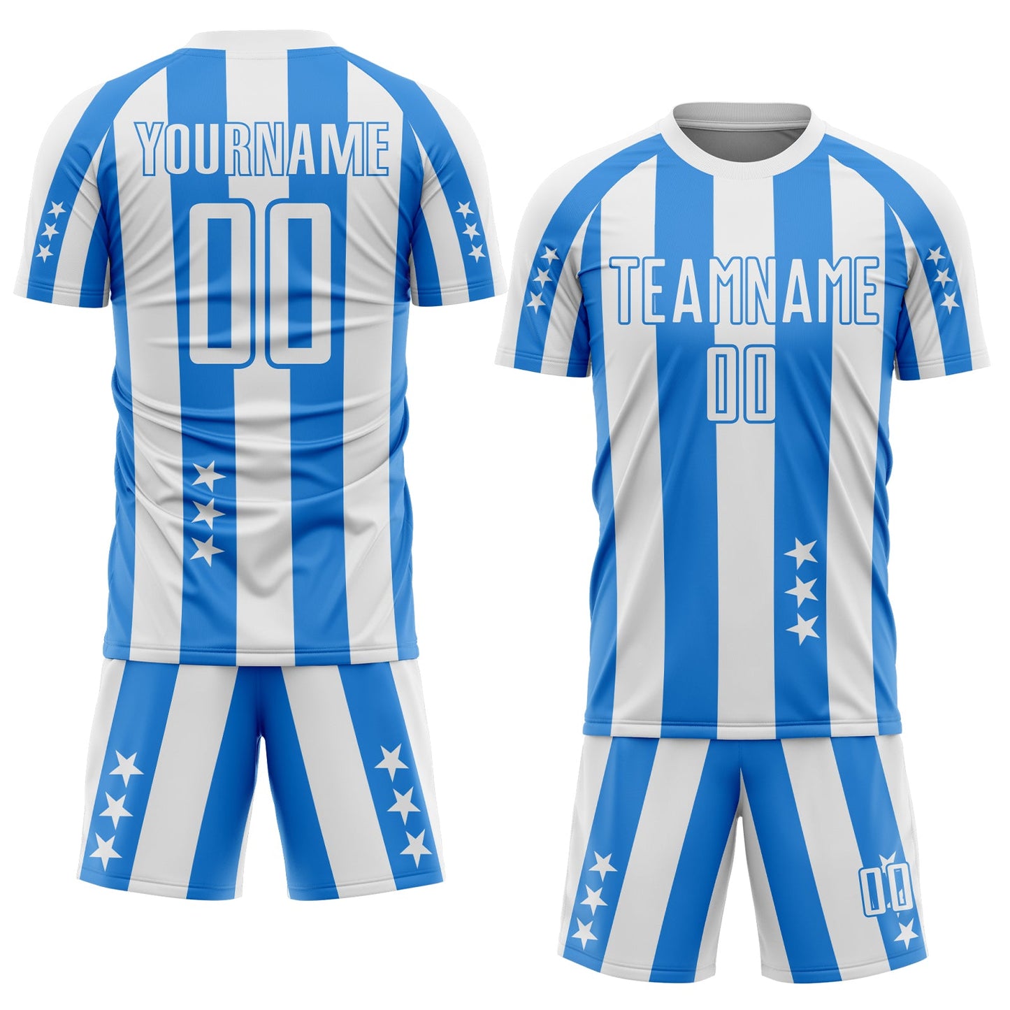 Custom White Powder Blue Stars And Stripes Sports Sublimation Soccer Uniform Jersey view 2