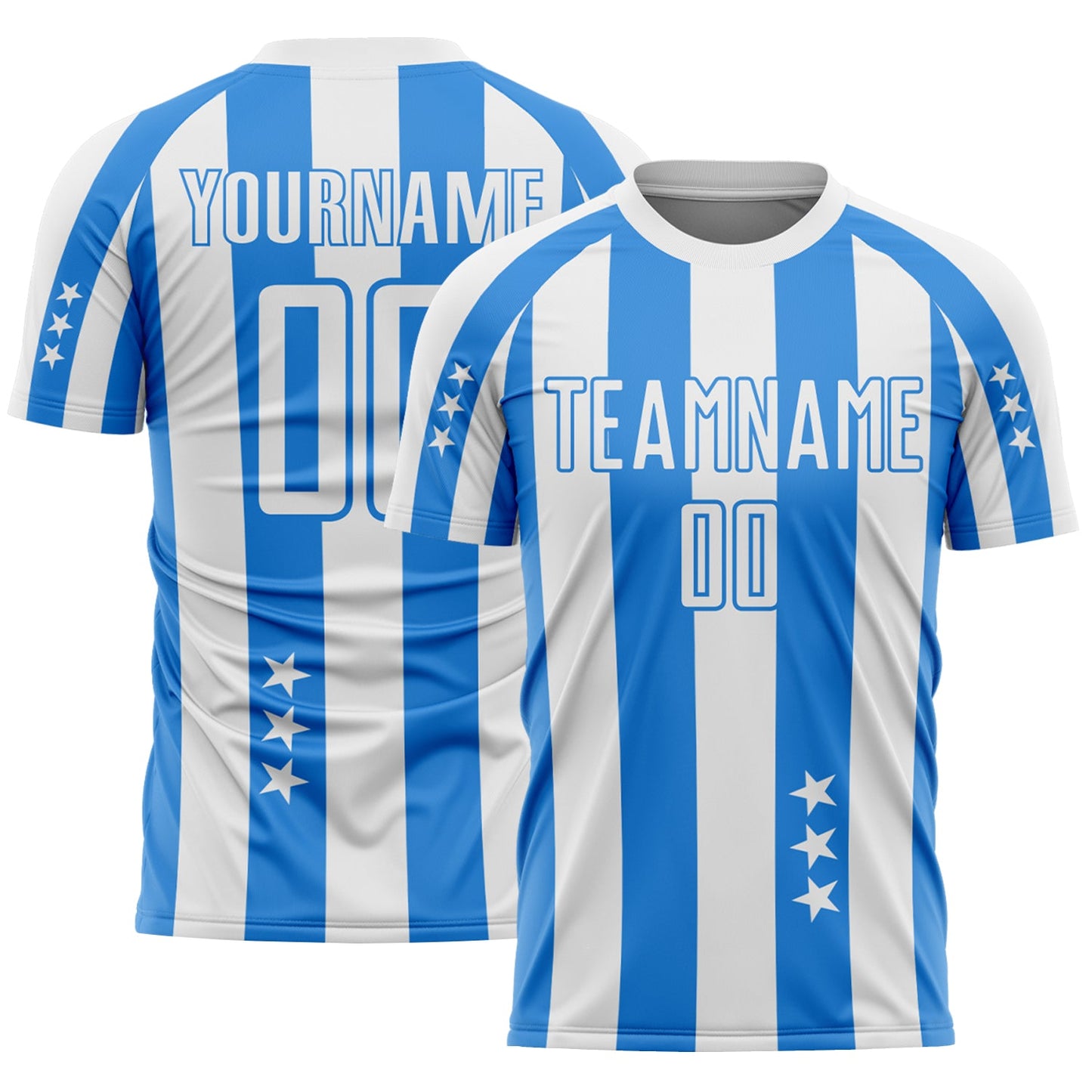 Custom White Powder Blue Stars And Stripes Sports Sublimation Soccer Uniform Jersey - Main View
