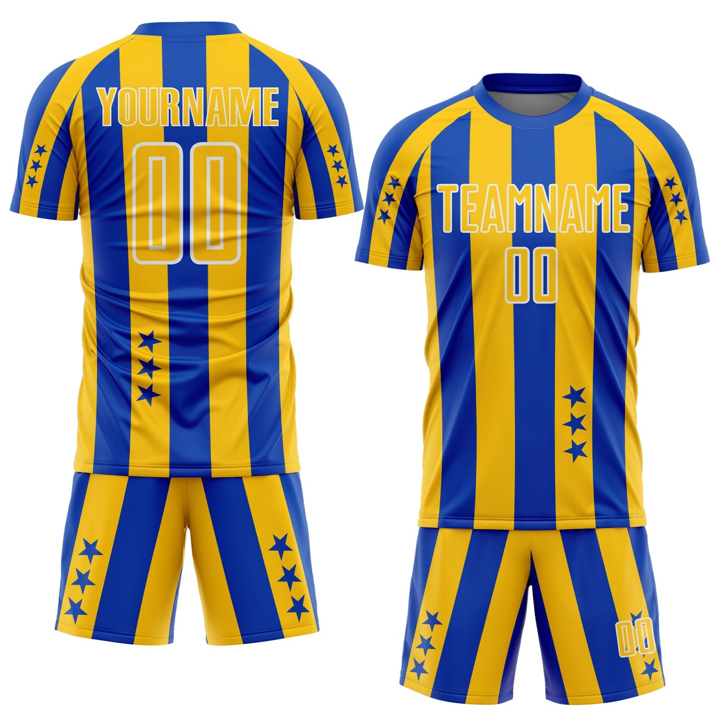 Custom Thunder Blue Yellow-White Stars And Stripes Sports Sublimation Soccer Uniform Jersey view 2