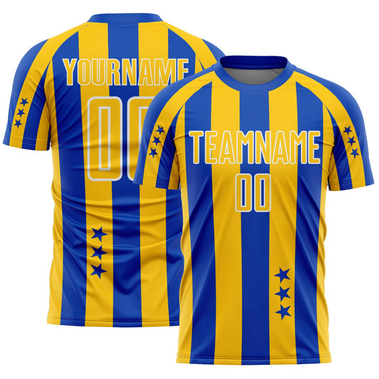 Custom Thunder Blue Yellow-White Stars And Stripes Sports Sublimation Soccer Uniform Jersey - Main View