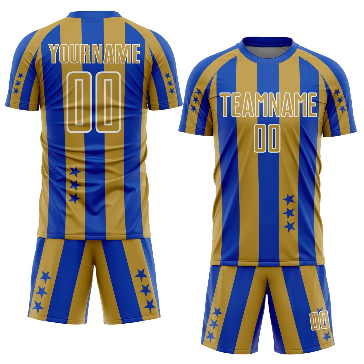 Custom Thunder Blue Old Gold-White Stars And Stripes Sports Sublimation Soccer Uniform Jersey view 2