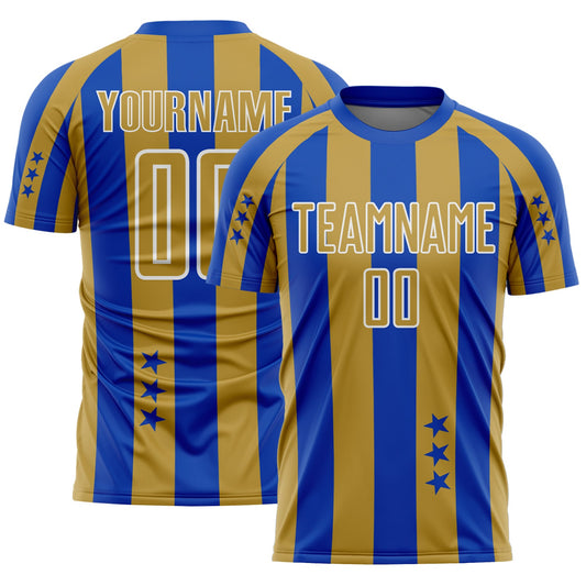 Custom Thunder Blue Old Gold-White Stars And Stripes Sports Sublimation Soccer Uniform Jersey - Main View