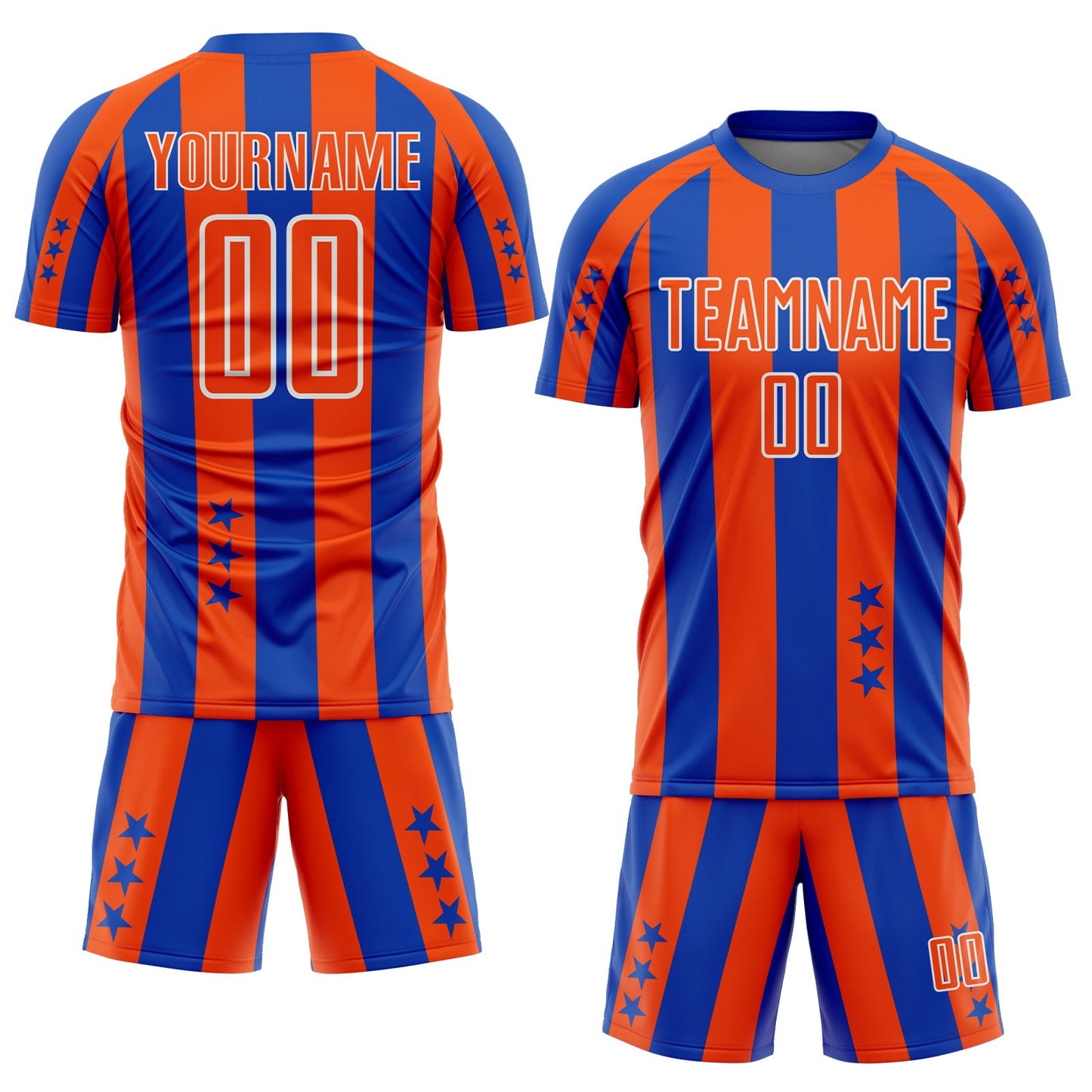 Custom Thunder Blue Orange-White Stars And Stripes Sports Sublimation Soccer Uniform Jersey view 2