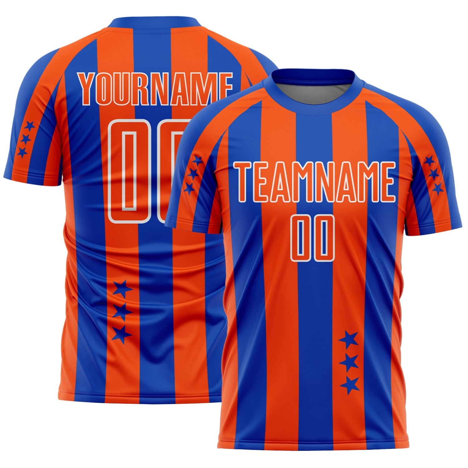 Custom Thunder Blue Orange-White Stars And Stripes Sports Sublimation Soccer Uniform Jersey - Main View