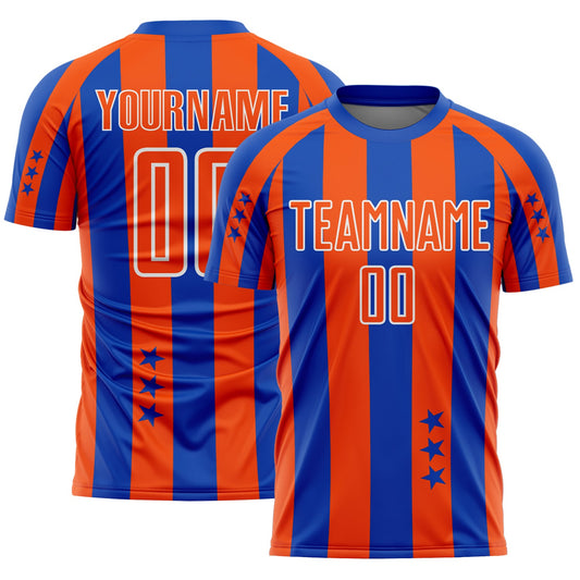 Custom Thunder Blue Orange-White Stars And Stripes Sports Sublimation Soccer Uniform Jersey - Main View