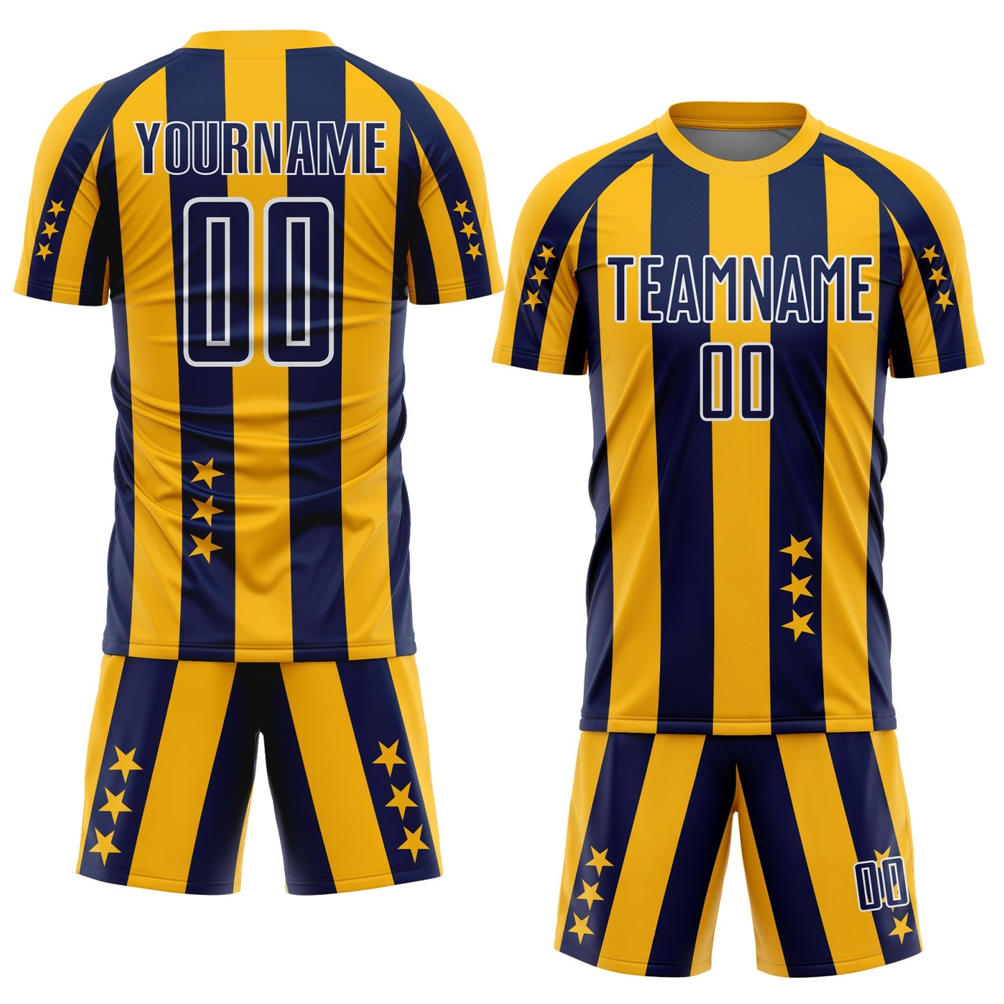 Custom Gold Navy-White Stars And Stripes Sports Sublimation Soccer Uniform Jersey view 2