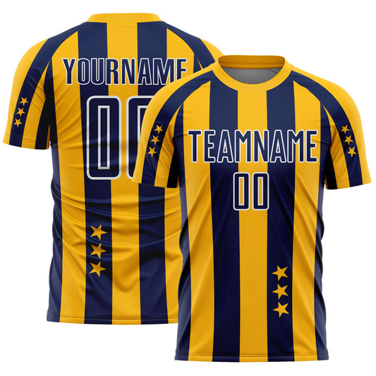Custom Gold Navy-White Stars And Stripes Sports Sublimation Soccer Uniform Jersey - Main View