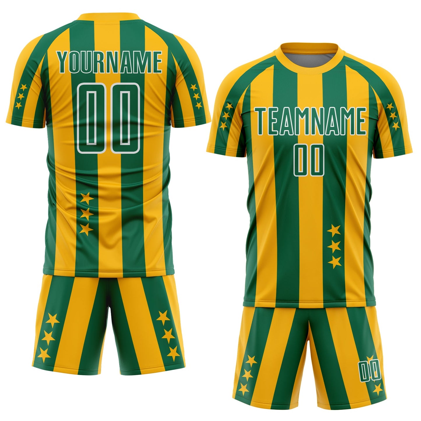 Custom Gold Kelly Green-White Stars And Stripes Sports Sublimation Soccer Uniform Jersey view 2